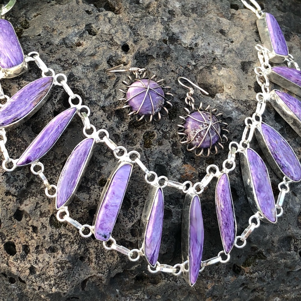 SOLD Charoite earrings - Picture 2 of 8